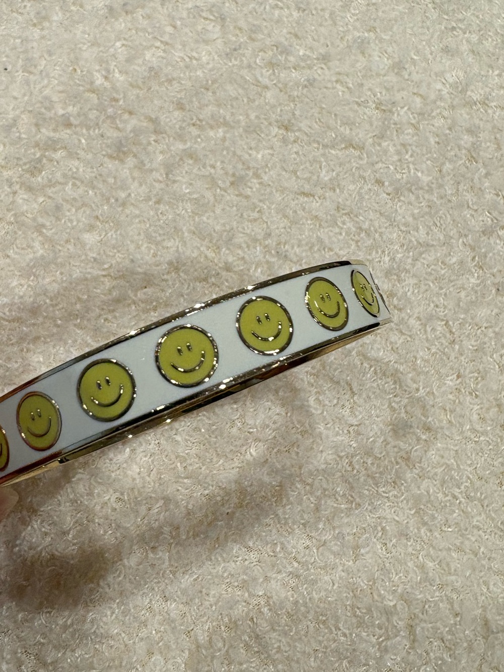 Smiley Face Yellow White Happy Face Bangle Gold Plated Fun Bracelet Accessory